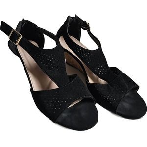 D'Lish Black Wedges Size 8 Women's Ankle Strap Open Toe